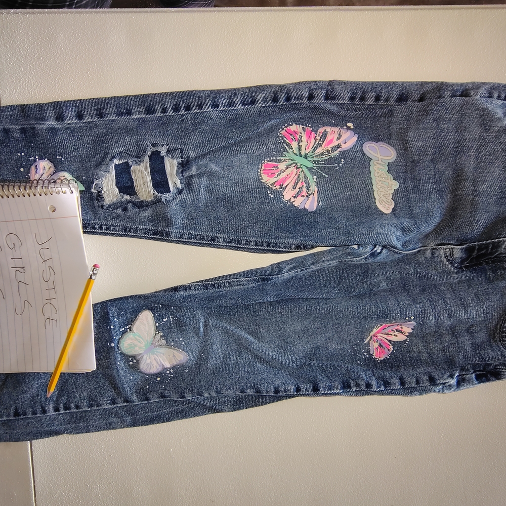 Justice Girls Denim Jeans with Pastel Butterfly Accents